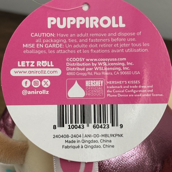 ANIROLLZ X Puppy Dog PUPPIROLL Metallic Hershey Kisses Plush Pink Stuffed NWT - Picture 5 of 10